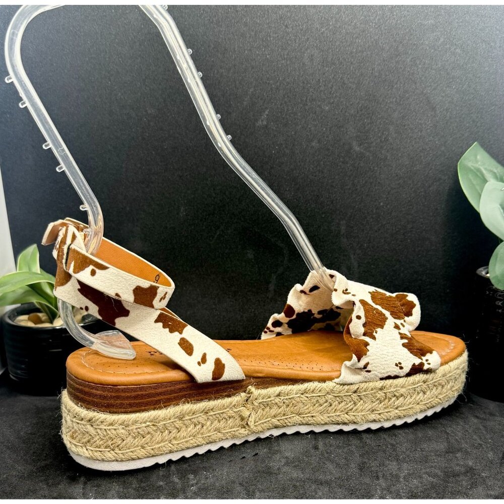 Pierre DumasWomen's Cow Print Ankle Strap Espadrille Sandals - Picture 10 of 12